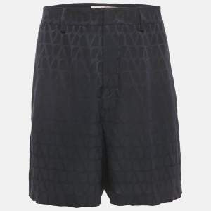 Valentino Black Logo Jacquard Silk Shorts M