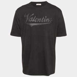 Pre Owned Valentino Black Embroidered Regular Fit T-Shirt XXL