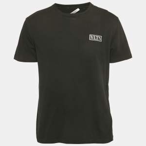 Pre Owned Valentino Black Logo Applique Detail Cotton Crew Neck T-Shirt L