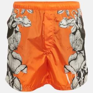 Pre Owned Valentino Orange Printed Nylon Swim Shorts S