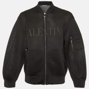 Pre Owned Valentino Black Logo Mesh Zip-Up Jacket M