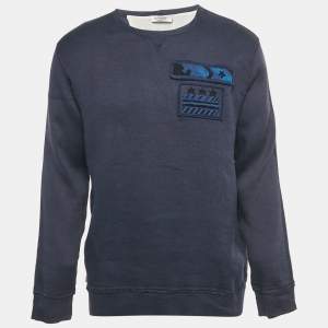 Pre Owned Valentino Blue Beaded Linen Blend Pullover XS