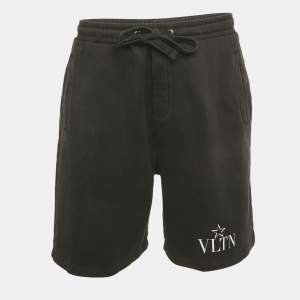 Pre Owned Valentino Black Logo Print Cotton Shorts L