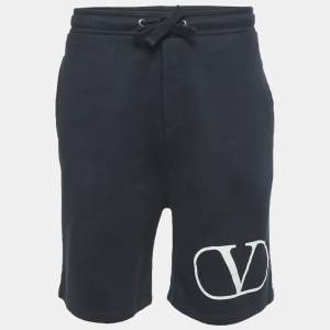 Pre Owned Valentino Blue Logo Print Cotton Drawstring Shorts XL