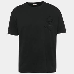 Pre Owned Valentino Black Floral Applique Jersey T-Shirt XXXL