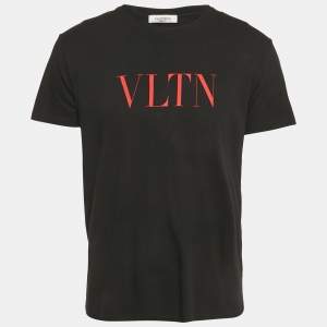 Pre Owned Valentino Black Logo Print Cotton T-Shirt M