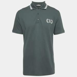 Pre Owned Valentino Green Logo Embroidered Pique Polo T-Shirt XL