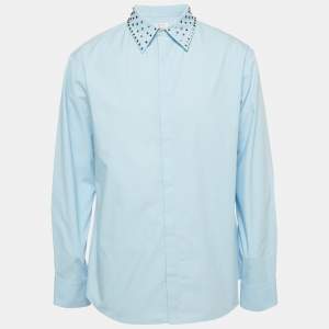 Pre Owned Valentino Blue Rockstead Embellished Cotton Shirt XL