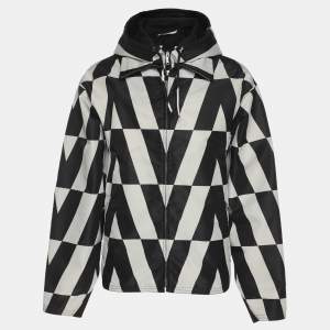 Pre Owned Valentino Black/White Monochrome Nylon V Logo Hoodie Jacket S
