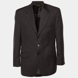 مملوكة مسبقًا جاكيت بليزر فالنتينو من الصوف الرمادي بزر واحد مقاس كبير جدًا