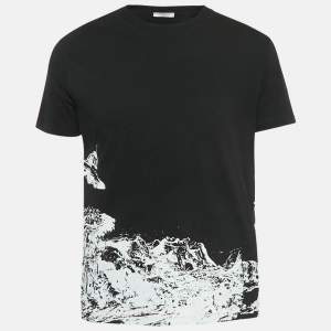 مملوكة مسبقًا تي شيرت فالنتينو أسود قطن مطبوع تايم ترافلر أندركوفر مقاس متوسط