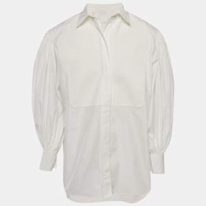 Pre Owned قميص فالنتينو لو بلانك قطن أبيض بياقات منفوخة �لوحة مقاس كبير