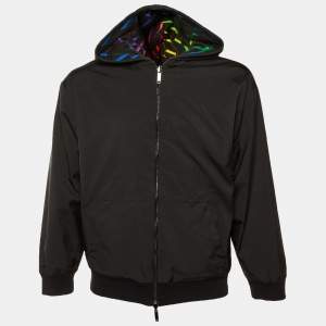 مملوكة مسبقًا Valentino Black VLT Print Synthetic & Cotton Reversible Hooded Jacket S 