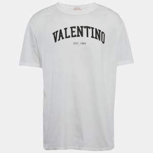 Pre Owned Valentino White Logo Print Jersey T-Shirt XXL