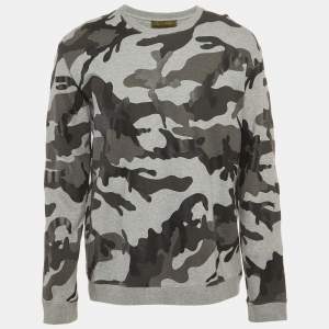 Pre Owned Valentino Grey Camouflage Print Cotton Sweatshirt L
