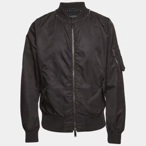 Pre Owned Valentino Black Nylon Stud Detailed Bomber Jacket L