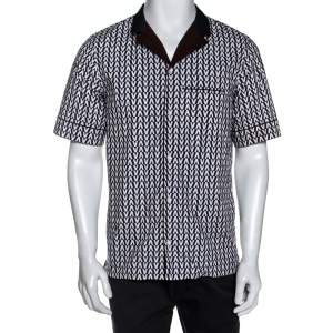 Valentino Bicolor Optical V Print Cotton Short Sleeve Shirt M