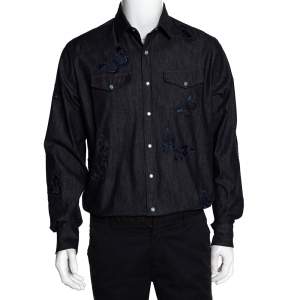 Valentino Indigo Denim Butterfly Embroidered Shirt L 