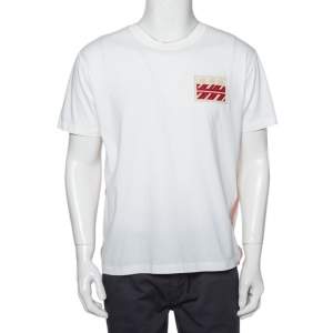 Valentino White Cotton Contrast Trim & Embroidery Patch Detail Crewneck T-Shirt M