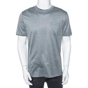 Pre Owned Valentino Grey Graphic Printed Jersey Pocket Detail Round Neck T-Shirt L