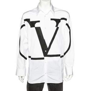 Valentino White Deconstructed VLogo Printed Cotton Oversized Shirt M
