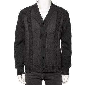 Valentino Grey Fleece Wool Knitted Button Front Cardigan XXL