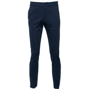 Valentino Navy Blue Jersey Contrast Strip Detail Button Hem Pants S