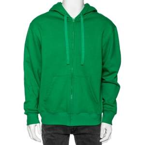 Valentino Green Cotton Logo Embellished Zip Front Hooded Jacket M