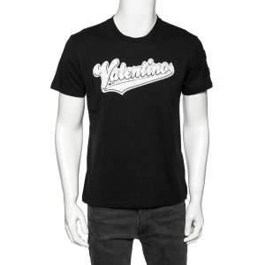 Valentino Black Cotton Baseball Logo Appliqued Short Sleeve T-Shirt S