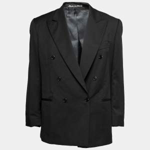 Valentino Vintage Black Wool Double Breasted Blazer L 