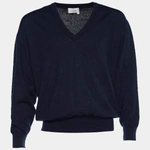 Valentino Uomo Navy Blue Rib Knit V Neck Pullover L