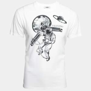 Valentino White Astronaut Printed Cotton Crew Neck T-Shirt S