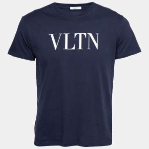Valentino Navy Blue VLTN Printed Cotton Crewneck T-Shirt S