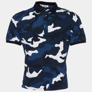 Valentino Blue Camouflage Cotton Pique Short Sleeve Polo T-Shirt XL