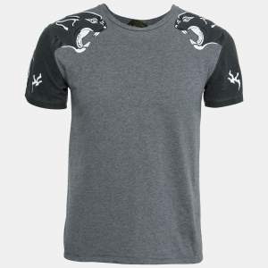 Valentino Grey Cotton Jersey Panther Souvenir T- Shirt S