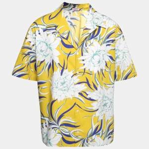 Valentino Yellow Floral Printed Cotton Short Sleeve Shirt XXL