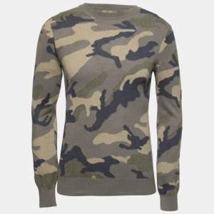 Valentino Green Camouflage Printed Cashmere Crew Neck Long Sleeve Sweater S
