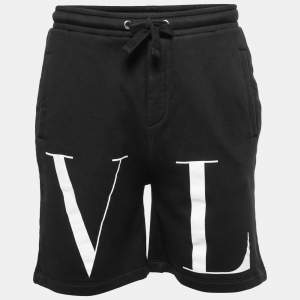 Valentino Black Logo Print Cotton Shorts S