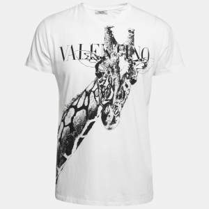 Valentino White Giraffe Logo Printed Cotton Short Sleeve T-Shirt M