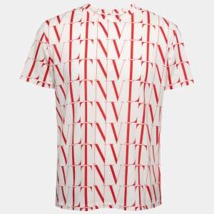 Valentino White & Red Logo Printed Cotton Short Sleeve T-Shirt L