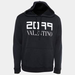 Pre Owned Valentino Black 2099 Printed Cotton Hoodie L