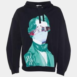 Valentino X Undercover Black UFO Face Printed Cotton Knit Oversized Hoodie S