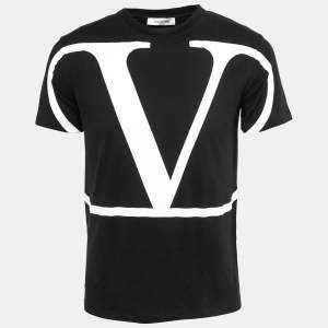 Valentino Black VLogo Printed Cotton Half Sleeve Crewneck T-Shirt S