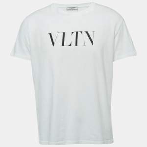 Valentino White Logo Print Cotton Crew Neck Half Sleeve T-Shirt M