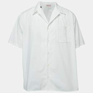Valentino White Logo Print Cotton Half Sleeve Oversized Shirt M