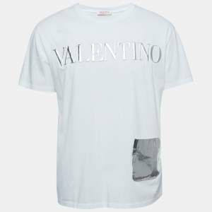 Valentino White/Metallic Cotton Logo-Embossed T-Shirt XL