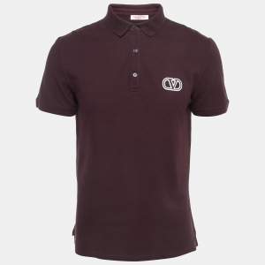 Valentino Burgundy Cotton Pique Logo Polo T-Shirt L