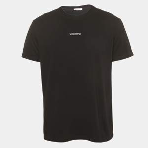 Valentino Black Logo Printed Cotton T-Shirt L