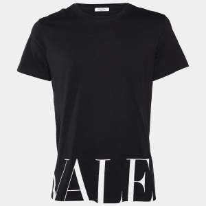 Valentino Black Logo Print Cotton Crew Neck T-Shirt L