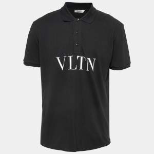 Valentino Black Logo Print Pique Cotton Polo T-Shirt XXL